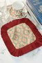 Palace Splendor Fringed Bohemian Presentation Napkin - Vintage Ethnic Blue Beige Burgundy Coaster Napkin - 2