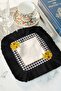 Country Plaid Sunflower Patterned Fringed Presentation Napkin - Rustic Floral Motif Black Coaster Tissue - 8