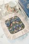 Luxury Bird Garden Motif Fringed Coffee Side Serving Napkin - Vintage Botanical Blue Beige Presentation Napkin - 4