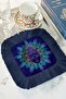 Buddha Mandala Motif Fringed Presentation Napkin - Spiritual Bohemian Navy Blue Green Coaster Tissue - 4
