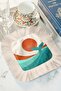 Modern Retro Fringed Presentation Napkin-Abstract Sunset Bohemian Turquoise Orange Beige Coaster Tissue - 7