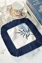 Luxurious Palm Leaf Fringed Presentation Napkin - Natural Bohemian Mediterranean Navy Blue Coaster Tissue - 5