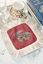 Stylish Fringed Serving Cocktail Napkin with Pine Cones - Natural Winter Rustic Red Cream Coaster Tissue - 7