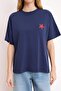 Lacivert %100 Pamuk Nakışlı Oversize/Geniş Kalıp Bisiklet Yaka Örme T-Shirt TWOSS24TS00102 - 3
