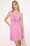 Pink Polka Dot A-Line/A Bell Form Drape Collar Stitching Detail Mini Tulle Knitted Dress Twoss26El00209 - 4