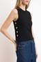 Black Plain Fitted Crew Neck Sleeveless Cropped Corded Fabric Stretchy Knitted Undershirt Twoss26Al00011 - 3
