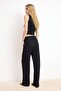 Siyah Wide Leg/Geniş Paça Lastikli Yazlıık Uzun Dokulu Örme Pantolon TWOSS26PL00121 - 4