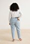 Açık Mavi Yüksek Bel Beli Lastikli %100 Pamuk Non-Stretch Büyük Beden Mom Jeans TBBSS26CJ00026 - 7
