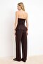 Kahverengi Peplum Kolsuz Geniş Paça Soft Touch Örme Alt-Üst Takım TWOSS26AU00005 - 4