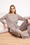 Vizon Baby Overloklu Yumuşak Tuşe Fitilli/Pointel Örme Pijama Takımı THMSS26PT00166 - 3