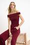 Bordo Carmen Yaka Esnek Örme Bluz/Pantolon Alt-Üst Takım TWOSS24AU00035 - 2