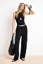 Siyah Wide Leg/Geniş Paça Lastikli Yazlıık Uzun Dokulu Örme Pantolon TWOSS26PL00121