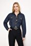 Koyu Mavi Düğme Detaylı Basic 100% Pamuk Denim Gömlek TWOSS26GO00004 - 2