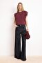 Burgundy 100% Cotton Button Detail Shoulder Pad Look Basic Crew Neck Knitted T-Shirt Twoss23Ts00016