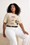 Taş %100 Pamuk Baskılı Oversize Kalıp Bisiklet Yaka Büyük Beden Örme T-Shirt TBBSS26BF00007 - 2