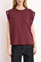 Burgundy 100% Cotton Button Detail Shoulder Pad Look Basic Crew Neck Knitted T-Shirt Twoss23Ts00016 - 3
