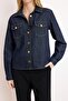 Koyu Mavi Düğme Detaylı Basic 100% Pamuk Denim Gömlek TWOSS26GO00004 - 3