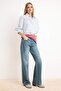 Blue Drapey Regular Waist Wide Leg 100% Cotton Jeans Twoss26Je00116 - 3