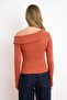 Cinnamon Fitted/Asymmetrical Collar Accessory Detailed Ribbed Stretch Knitted Blouse Twoss26Bz00072 - 5