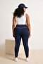 Navy Blue Soft Brushed Fabric Piping Detailed Flexible Knitted Plus Size Leggings Tbbss26Bv00001 - 3