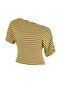 Sarı Regular/Normal Kalıp Asimetrik Yaka Büzgülü Crop/Kısa Fitilli Esnek Örme Bluz TWOSS26BZ00376 - 5