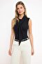 Siyah Fitted/Vücuda Oturan Kolsuz Bağlama Detaylı Crop/Kısa Pamuklu Esnek Örme Bluz TWOSS26BZ00110