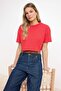 Red Super Crop Low Sleeve Short Sleeve 100% Cotton Knitted T-Shirt Twoss26Ts00183 - 2