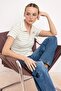 Ecru Striped Regular Fit Polo Neck Zipper Crop Soft Knitted Blouse Twoss26Ts00025 - 2