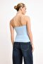 Blue Fitted/Bodycon Strapless Sleeveless Gathered Soft Knitted Blouse Twoss26Bz00644 - 4