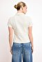 Ecru Striped Regular Fit Polo Neck Zipper Crop Soft Knitted Blouse Twoss26Ts00025 - 5