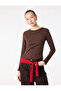 Cotton Slim Fit Long Sleeve T-Shirt with Stitching Detail and Crew Neck