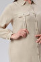 Plus Size Comfortable Cut Spring Summer Hijab Cotton Linen Side Slit Mother's Shirt Stone Accessory Detailed Long Tunic Beige - 2