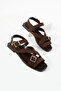 Women's Brown Suede Cross-Strap Buckle Sandals – Flat Sole Comfortable Casual Summer Shoes Olas - 2