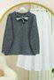 Soft Knitwear Sweater with Scarf Detail on the Collar - Smoked
