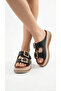 Square Thick Double Gold Buckle Detailed High Heeled Comfortable Women's Summer Slippers Sandals - 4