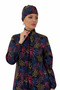 Zippered Digital Printed Tie-Waist Hijab Swimsuit with Bonnet Gift - Colorful