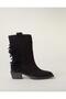 Fringe Cowboy Blunt Toe Black Suede Boots