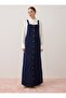 Cotton Denim Front Metal Buttoned, Strap, Long Length Denim Gilet Dress - Dark Blue - - 7
