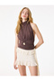 Slim Fit Sleeveless Halter Neck Blouse with Metal Accessories - 2