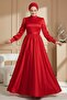 Belted Satin Evening Dress 1136 - Red