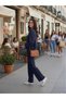 Women's Sofi̇a Linen Suit ◆ Tie-Up Crop-Wide-Leg Pants ◆ Dark Blue Daily Double Set - 4
