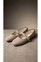 Women's Beige Buckled Suede 1 cm Mary Janes Ballet Flats BYNDSHR04 - 6