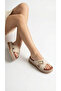 Horizontal Long Gold Buckle Crossed Striped High Heel Comfortable Women's Slippers Sandals - 4