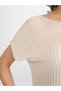 Mink Color Short Sleeve Boat Neck Slim Knitwear Blouse - 6