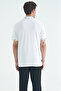 White Text Embroidered Print Detailed Standard Pattern Polo Neck Men's T-Shirt - 88239 - 5