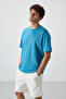 Petrol Blue Cotton Thick Surface Textured Oversize Fit Printed Men's T-Shirt - 88366 - 4