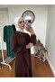 Stone Detailed Hijab Knitwear Dress Brown - 3