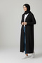 Steel Knitted Long Cardigan with Buttons on the Front and Fur Collar - Fur Trimmed - 3