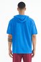 Cobalt Blue Hooded Oversize Men's T-shirt with Sleeve Label Detail - 88179 - 8