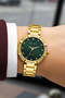 Steel Cord Stone Case Women Wrist Watch Gold Green Sdfer183 - 4